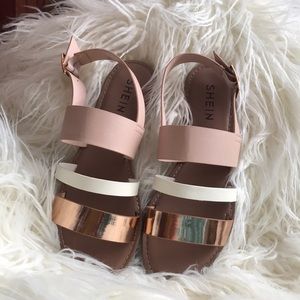 SHEIN white, blush pink, and rose gold sandals